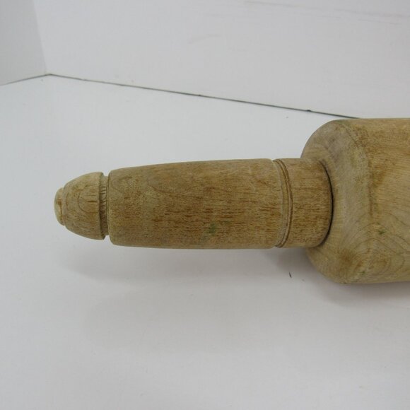 Vintage Brown Wooden Rolling Pin with Grooved Handles 17" Long 2 1/4" Wide - Picture 3 of 10